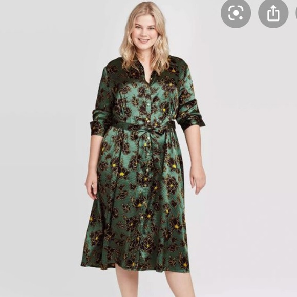 Who What Wear Dresses & Skirts - Who What Wear Satin Green Gold Button down dress